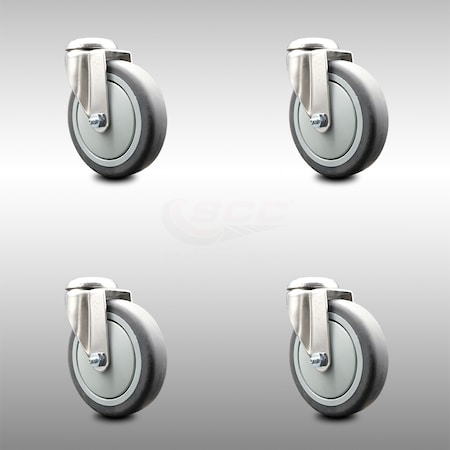 Service Caster 5 Inch 316SS Thermoplastic Rubber Wheel Swivel Bolt Hole Caster Set SCC SCC-SS316BH20S514-TPRB-4